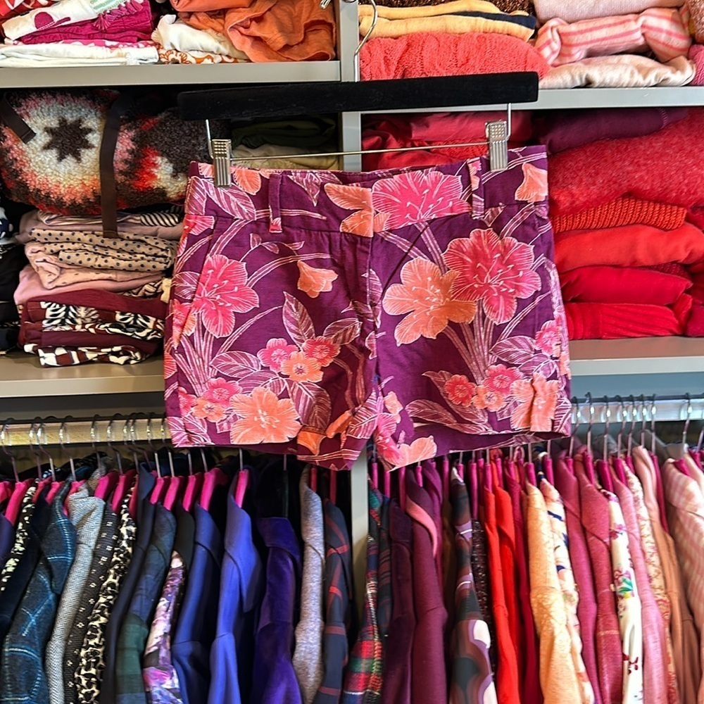 Loft Riviera purple/pink/coral flowered 4” shorts size 00 (fits like 0-2)